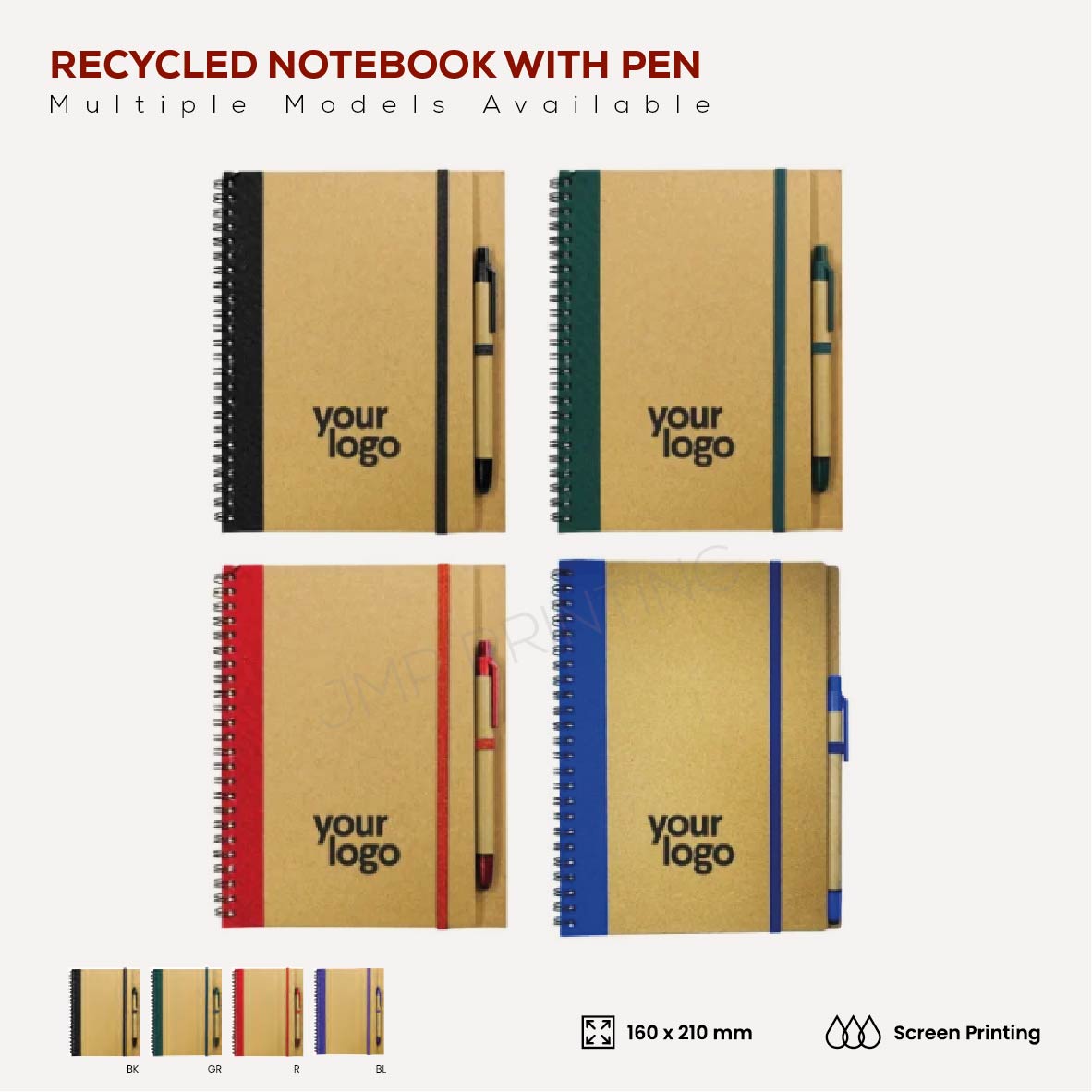 RNBA5-01 RECYCLED NOTEBOOK WITH PEN PRINTING - Image 1