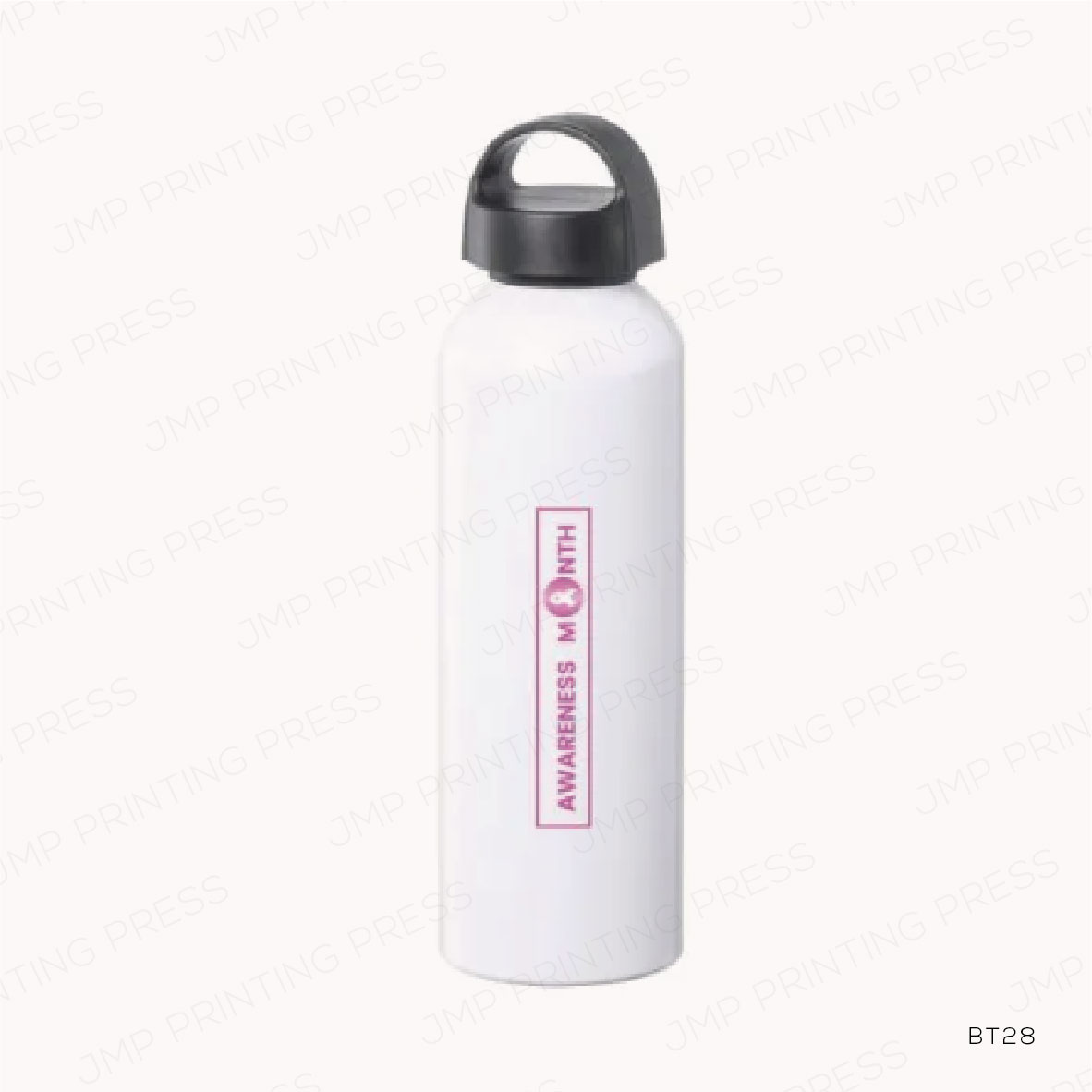BT30-08 WHITE ALUMINUM BOTTLES WITH BREAST CANCER AWARENESS LOGO PRINTING UAE - Image 1