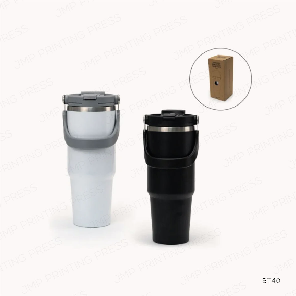 BT31-42-10 DOUBLE WALL STAINLESS STEEL TUMBLERS WITH HANDLE & STRAW 900ML PRINTING UAE - Image 1