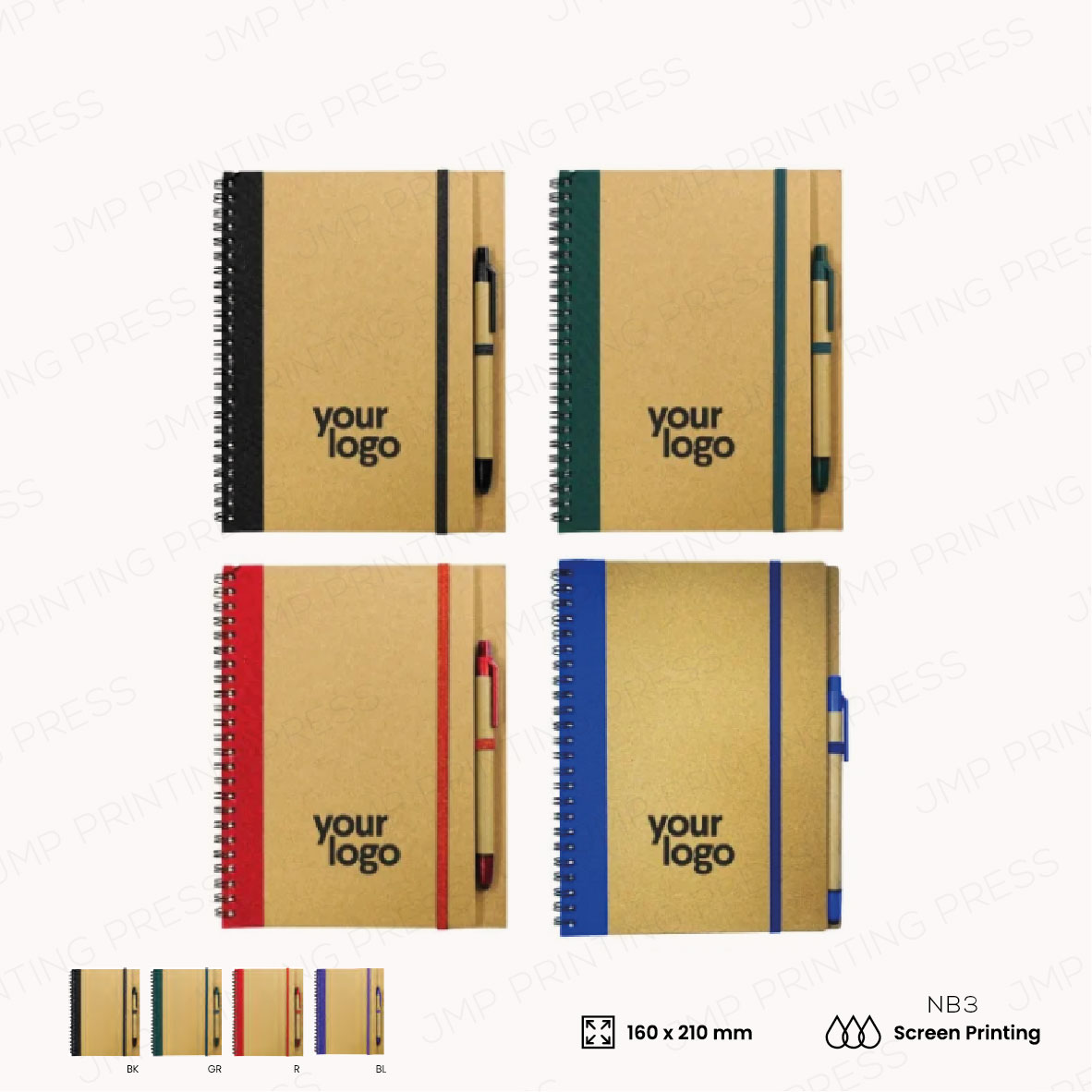 NB3-01 RECYCLED NOTEBOOK WITH PEN PRINTING UAE - Image 1