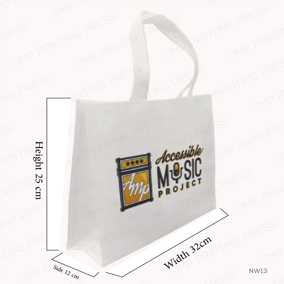 NW13-01 NW13 - A4 WHITE NON WOVEN BAGS 32x12x25cm PRINTING UAE - Image 1