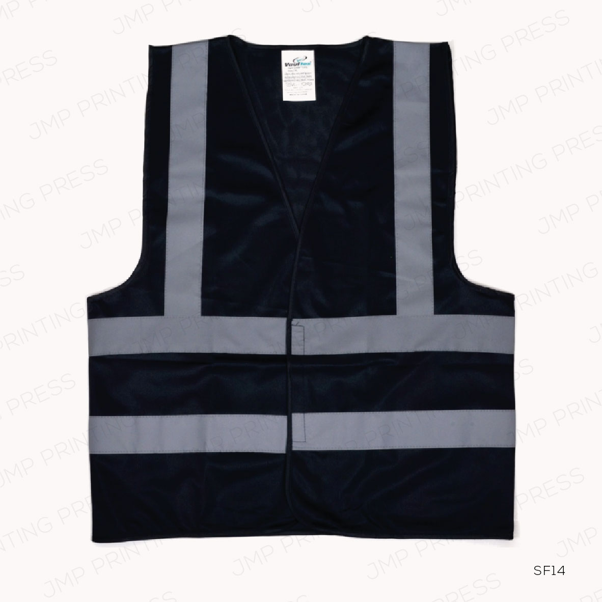 SF14-01 SF14 - BLACK SAFETY VEST WITH VELCRO CLOSURE PRINTING UAE - Image 1