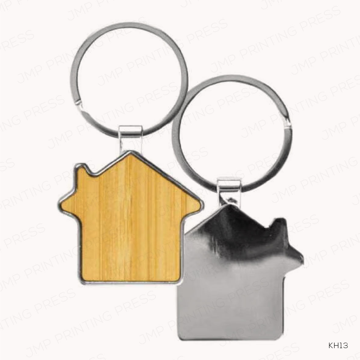 KH13-01 KH13 - RECTANGULAR BAMBOO AND METAL KEYCHAINS 32MM PRINTING UAE - Image 1