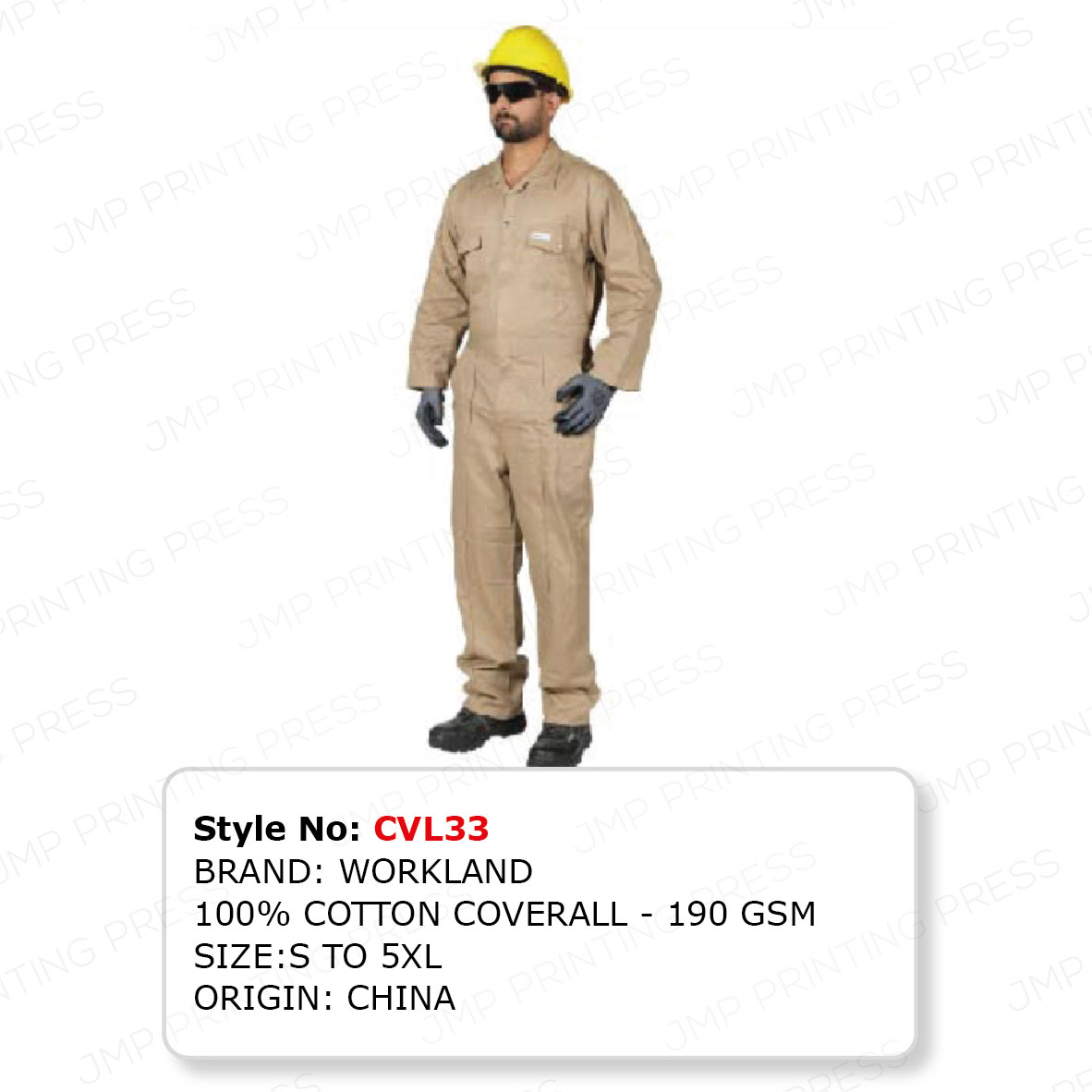 ALL COVERALL10926--22 CVL33 - LIGHTWEIGHT COTTON INDUSTRIAL WORK COVERALL PRINTING UAE - Image 1