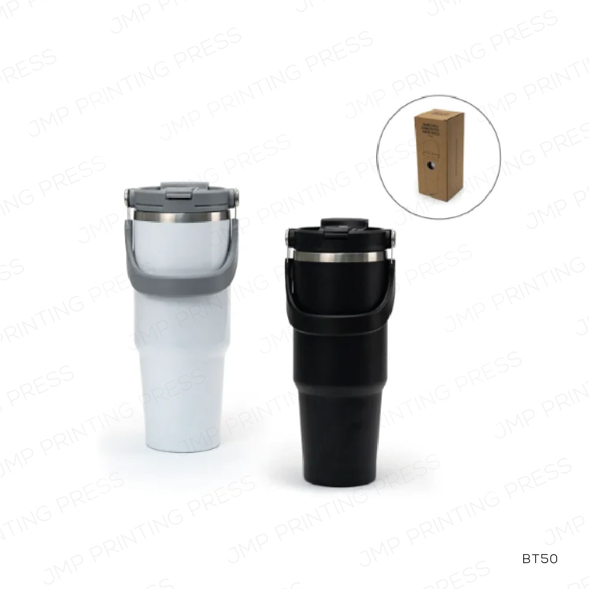 BT41-5215926-10 DOUBLE WALL STAINLESS STEEL TUMBLERS WITH HANDLE & STRAW 900ML PRINTING UAE - Image 1