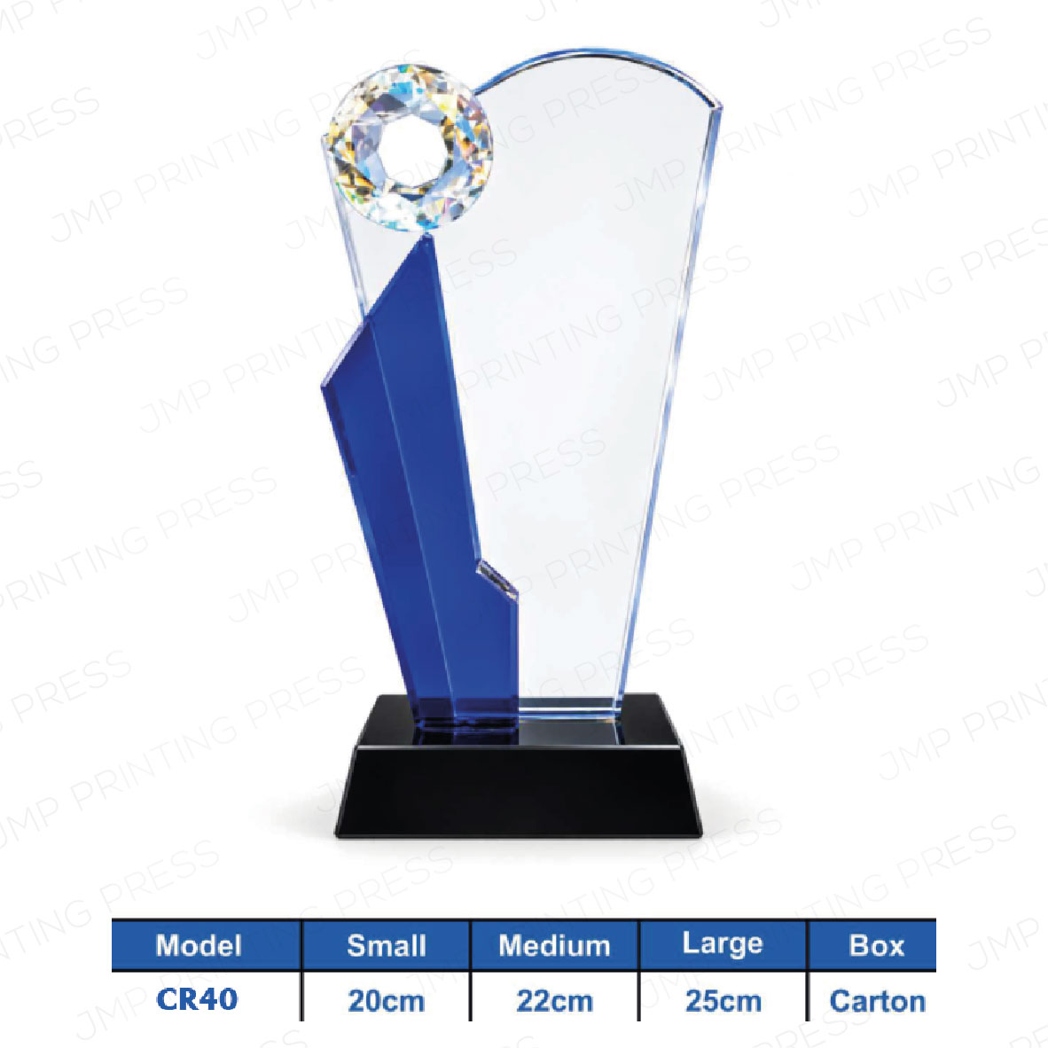 Crystal Crest CR-30 CR40 - Stylis Blue with Diamond Design Crystal Shield Crest Printing UAE - Image 1