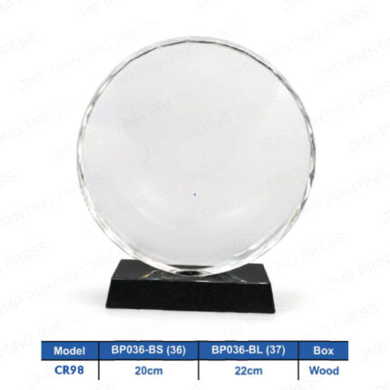 CR98 - Round Heavy Crystal Shield Wood Box Crest Printing UAE