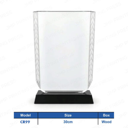 CR99 - Dual Border Leaf Black Stand Crystal Shield Wood Box Crest Printing UAE