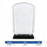 CR100 - Dual Border Leaf Top Curve Crystal Shield Wood Box Crest Printing UAE