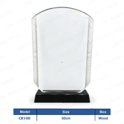 CR100 - Dual Border Leaf Top Curve Crystal Shield Wood Box Crest Printing UAE